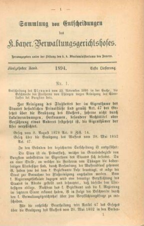 Fünfzehnter Band. 1894. Erste Lieferung. - Nr. 1. - Nr. 7.