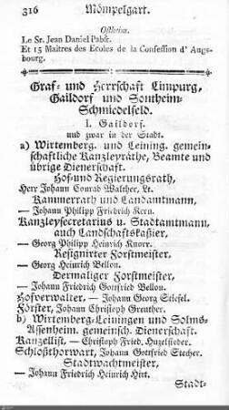Beamte in Limpurg, Gaildorf, Sontheim, Schmiedelfeld