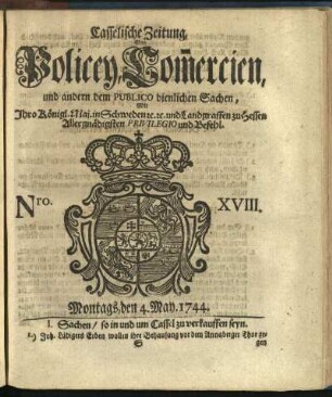 Nro. XVIII, Montags, den 4. May 1744