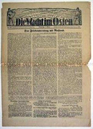 Kriegszeitung "Die Wacht im Osten" zum Friedensvertrag mit Russland (Vertrag von Brest-Litowsk)