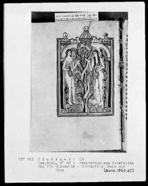 Psalterium mit Kalender — Sündenfall Adams und Evas, Folio 77verso