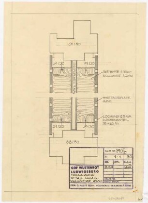 GDF Wüstenrot, Ludwigsburg Innenausbau: Trennwand Schallschluckende Wand: Detail 1:1