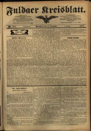 Erste Ausgabe vom Samstag, den 21. Dezember 1907.