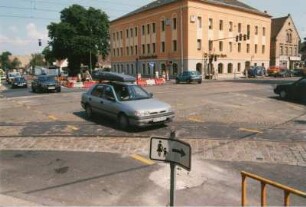Dresden-Seidnitz, Rennplatzstraße/Ecke Bodenbacher Straße. Straßenbaustelle, 1995