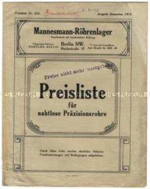 Preisliste über nahtlose Präzisionsrohre