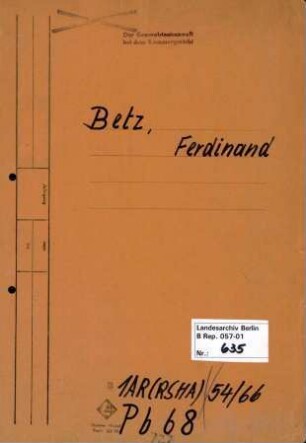 Personenheft Ferdinand Betz (*31.08.1908), Polizeiinspektor