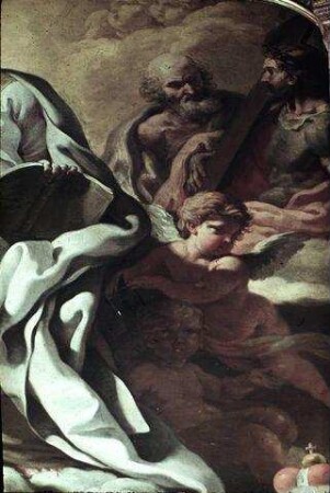Die heilige Katharina in den Wolken, umgeben von Heiligen