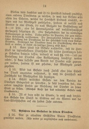 VII. Pflichten des Gesindes in seinen Diensten