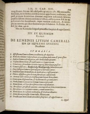 XIV. Et Ultimum Caput. De Remediis Litium Cameralium In Supremo Spirensi Dicasterio.