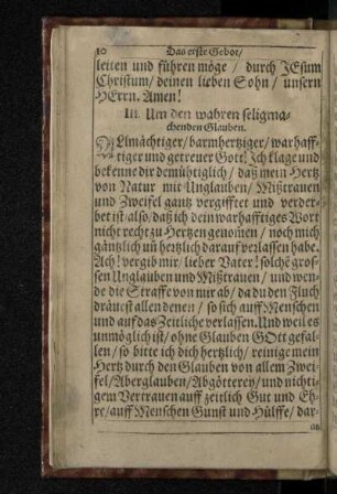 III. Um den wahren seligmachenden Glauben.
