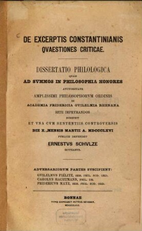 De excerptis Constantinianis quaestiones criticae