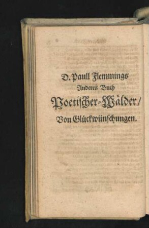 Anderes Buch Poeitscher-Wälder/ Von Glückwünschungen.