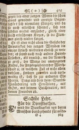 Sechste Lehr. Für die Dienstbothen.