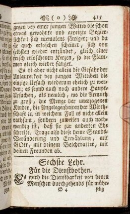 Sechste Lehr. Für die Dienstbothen.