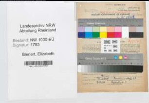 Entnazifizierung Elizabeth Bienert, geb. 11.03.1902 (Postsekretaerin)