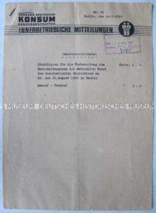 Informationsblatt des Verbandes Deutscher Konsum- Genossenschaften