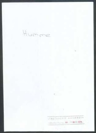 Humme, [& ], Frau, [Den Haag]; Wichert an Frau Humme