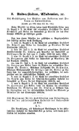 Bestätigung der Wahlen von Rektoren und Dekanen an Universitäten : [II. Universitäten, Akademien, etc.]