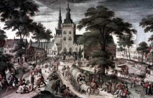 Dorfkirmes vor der Kirche und dem Schloß in Schelle Belle