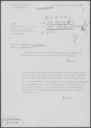 Beinstein: Inspektionsbericht 1960