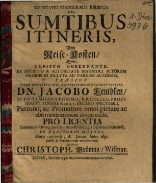 Disp. inaug. de sumtibus itineris