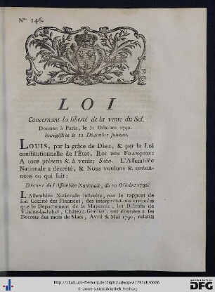 Loi Concernant la liberté de la vente du Sel.
