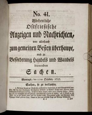 No. 41. Montags, den 10ten October, 1757.