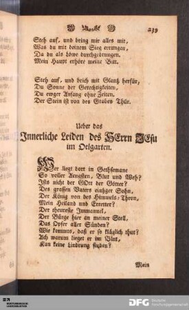 Ueber das Innerliche Leiden des HErrn JEsu im Oelgarten.
