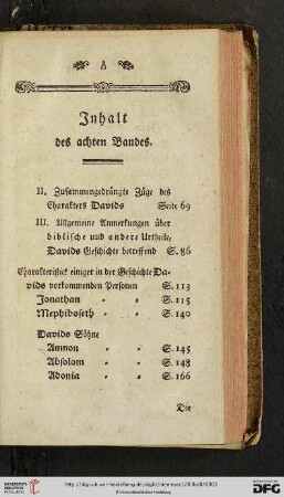 Inhalt des achten Bandes