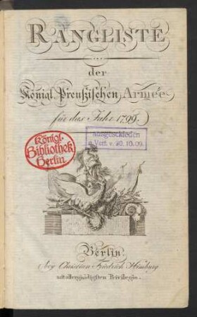 1799: Rangliste der Königl. Preußischen Armee