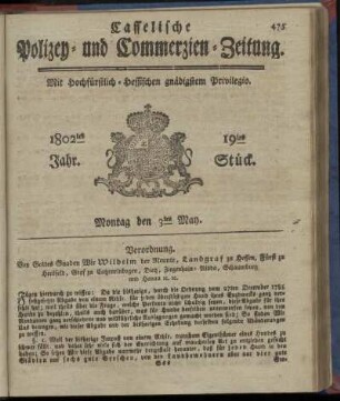 19tes Stueck, Montag den 3ten May 1802