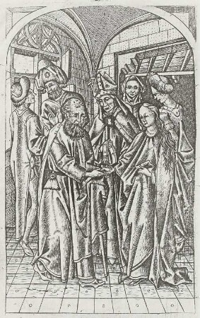 Verlobung Mariae und Josephs, Kupferstich, niederreinisch, 2. Hälfte 15. Jh.