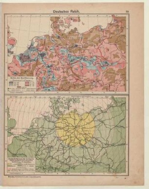 Deutsches Reich, Dichte der Bevölkerung, Direkte Entfernung der wichtigsten Städte von Berlin und schnellste Verbindung mit denselben