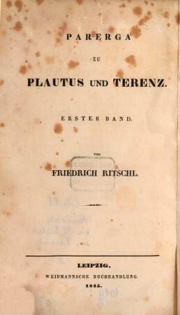 Parerga zu Plautus und Terenz, 1
