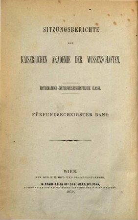 Sitzungsberichte. Abteilung I, Biologie, Mineralogie, Erdkunde. 65. 1872