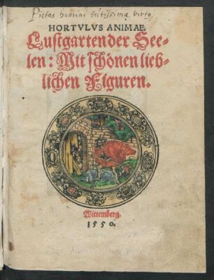 HORTVLVS ANIMAE.|| Lustgarten der See=||len: Mit schönen lieb=||lichen Figuren.|| (Das Symbolum der || heiligen Aposteln: || Darin der grund vnsers Christ=||lichen Glaubens gelegt || ist/ Ausgelegt || durch || D. Mart. Luth.|| ...) [Holzschnitte von Lukas Cranach d.Ä., Hans Brosamer und Anton Woensam]