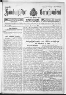 Hamburgischer Correspondent und Hamburgische Börsen-Halle : ältestes Hamburger Handels- u. Börsenbl. ; bedeutendste u. größte Schiffahrts-Zeitung Deutschlands, Morgenausgabe