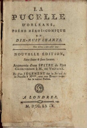 La Pucelle d'Orléans : poème héroï-comique en 18 chants