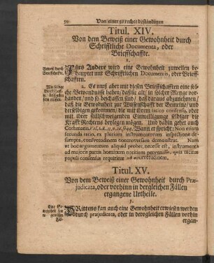 Titul. XIV. Von dem Beweiß einer Gewohnheit durch Schrifftliche Documenta, oder Brieffschaffte.