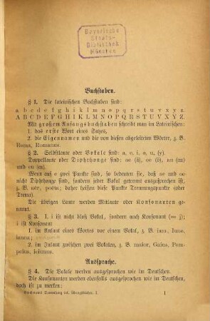 Lateinisches Elementarbuch für die erste Klasse des humanistischen Gymnasiums