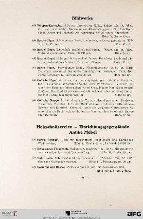 Holzschnitzereien – Einrichtungsgegenstände; Antike Möbel (Nr. 470-524)