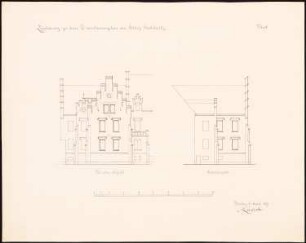 Schloss Stabelwitz Erweiterung: Aufriss Seitenansicht, Rückansicht, Maßstabsleiste