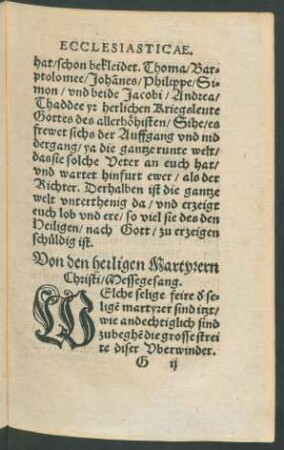 Von den heiligen Martyrern Christi/ Messegesang.