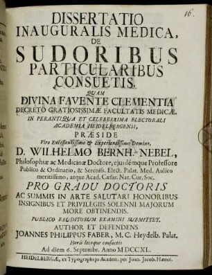 Dissertatio Inauguralis Medica, De Sudoribus Particularibus Consuetis