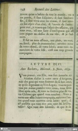 Lettre DLVI. Aux Rochers, Mécredi, 8. Juin, 1689