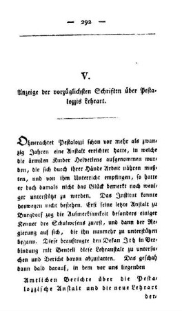 Anzeige der vorzüglichsten Schriften über Pestalozzis Lehrart