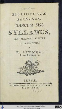 Bibliothecae Bernensis Codicum Mss. Syllabus