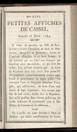 No XCVI (Samedi 26 Juin 1784)