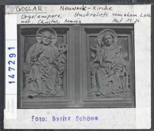 Goslar, Neuwerk-Kirche: Orgelempore, Stuckreliefs vom ehem. Lettner: Christus u. Maria