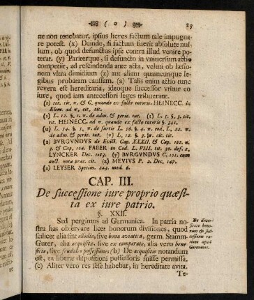 23-32, Cap. III. De successione iure proprio quaesita ex iure patrio.